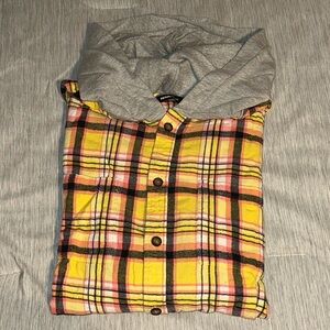Fashion Nova Men’s Hooded Plaid Shirt - Yellow/Multi Color - Size Medium